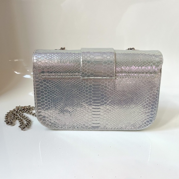 $495 NEW Loriblu Italy Leather Silver AB Reptile Finish Medium Shoulder Bag - Picture 7 of 16